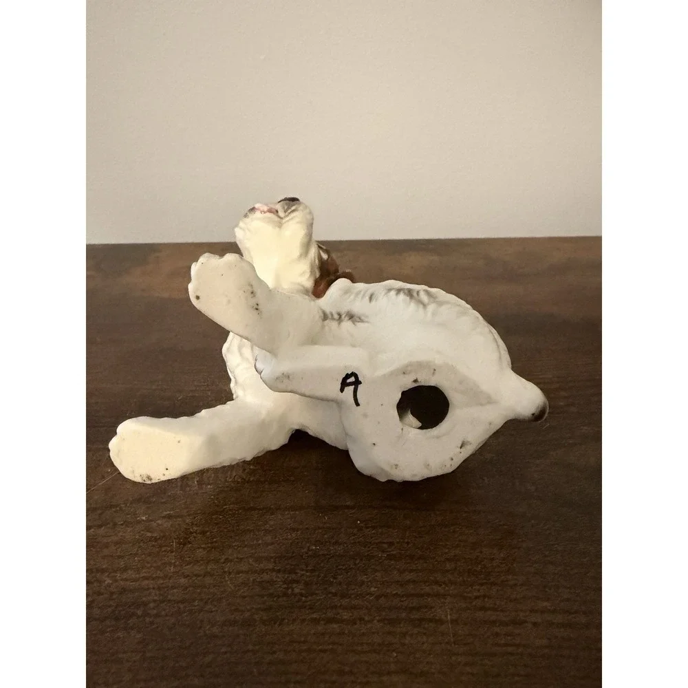 Vintage Terrier Puppy Dog Figurine Porcelain Ceramic Brown White Tongue Out 4